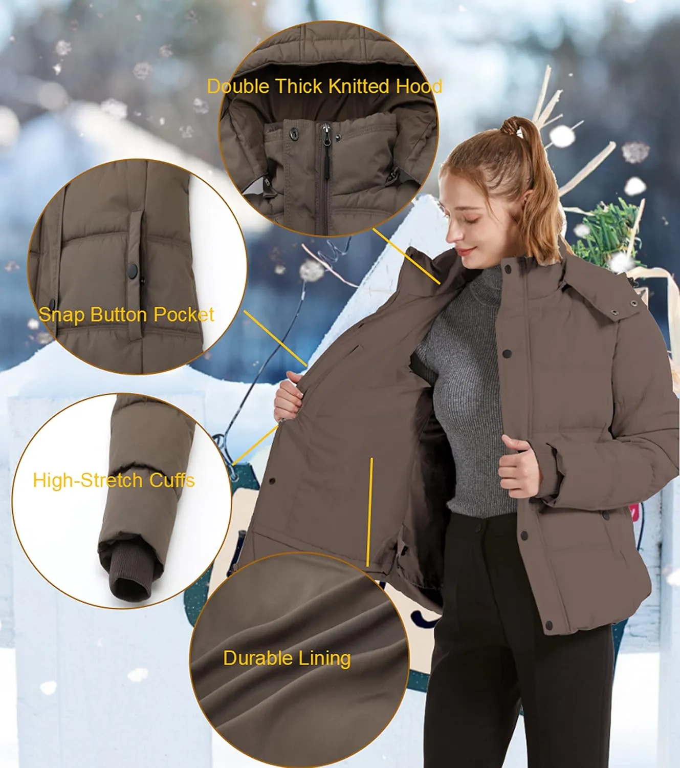 GGleaf Women's Winter Coats Quilted Puffer Jacket Warm Snow Coat with Removable Hood