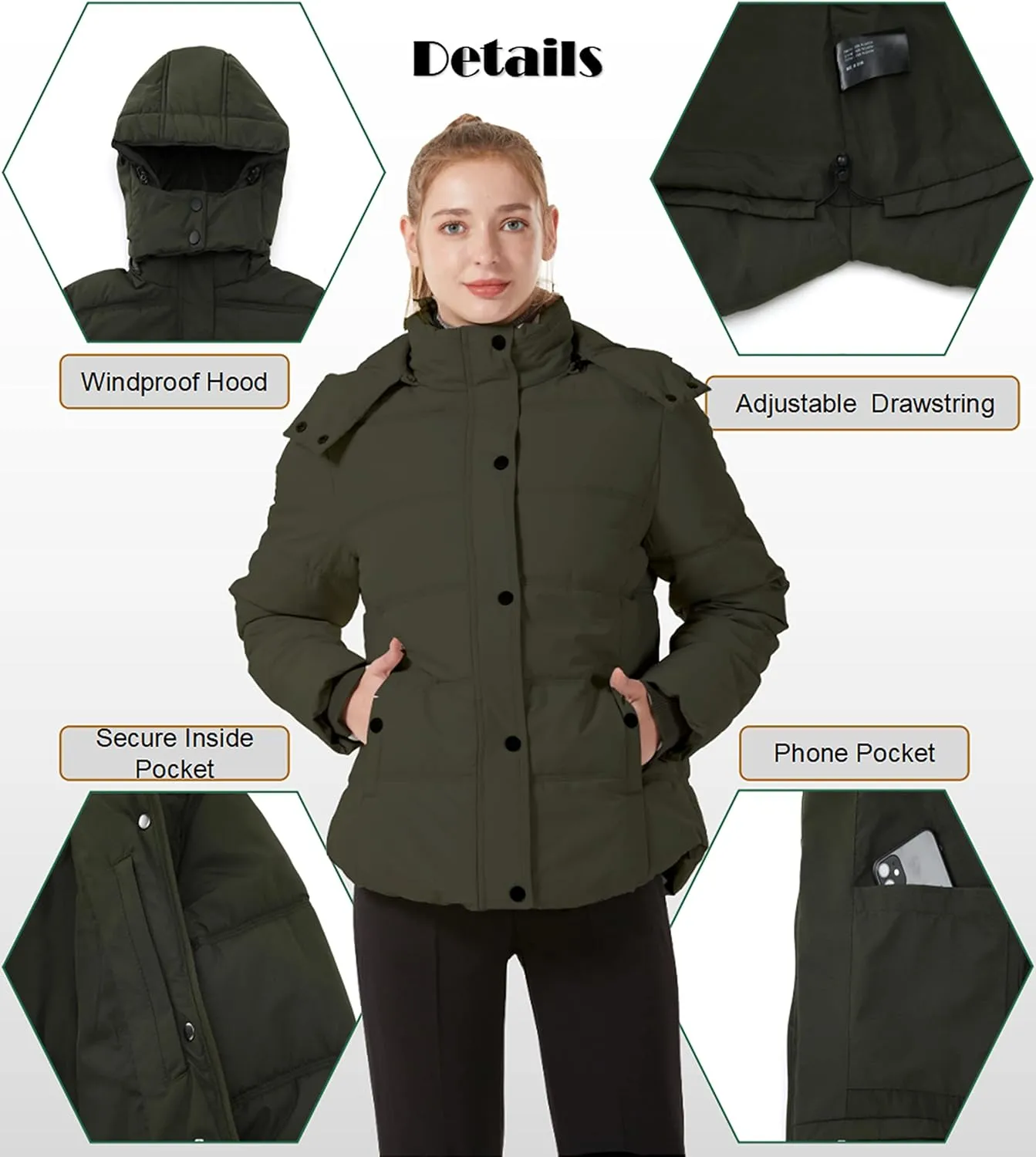 GGleaf Women's Winter Coats Quilted Puffer Jacket Warm Snow Coat with Removable Hood