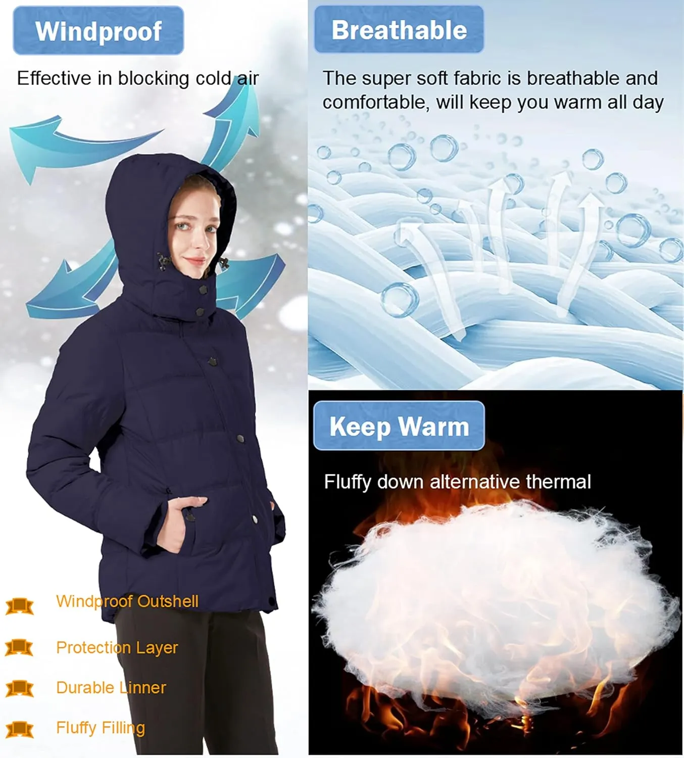 GGleaf Women's Winter Coats Quilted Puffer Jacket Warm Snow Coat with Removable Hood