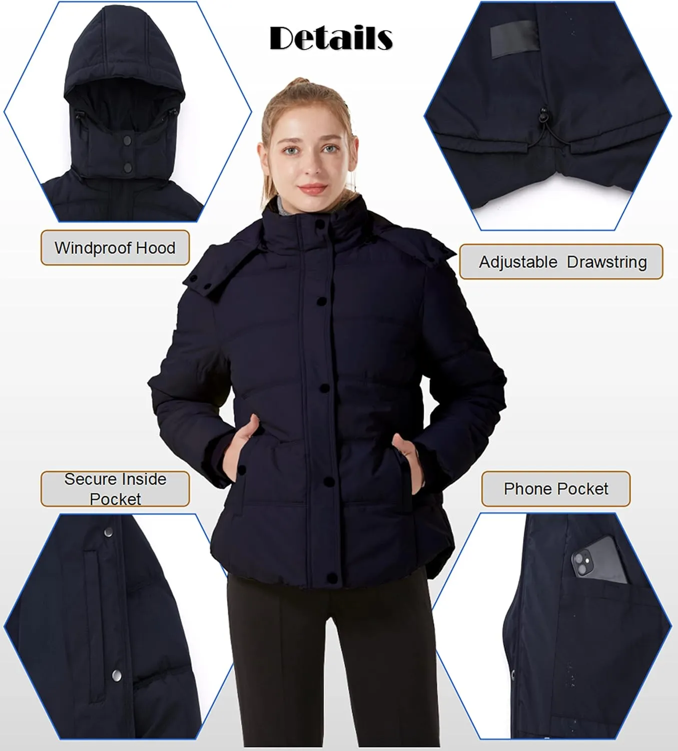 GGleaf Women's Winter Coats Quilted Puffer Jacket Warm Snow Coat with Removable Hood