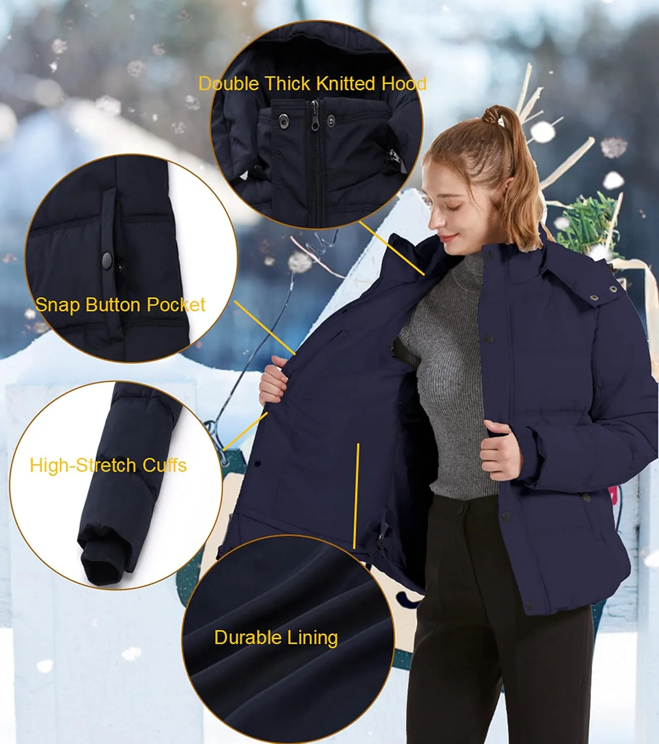 GGleaf Women's Winter Coats Quilted Puffer Jacket Warm Snow Coat with Removable Hood
