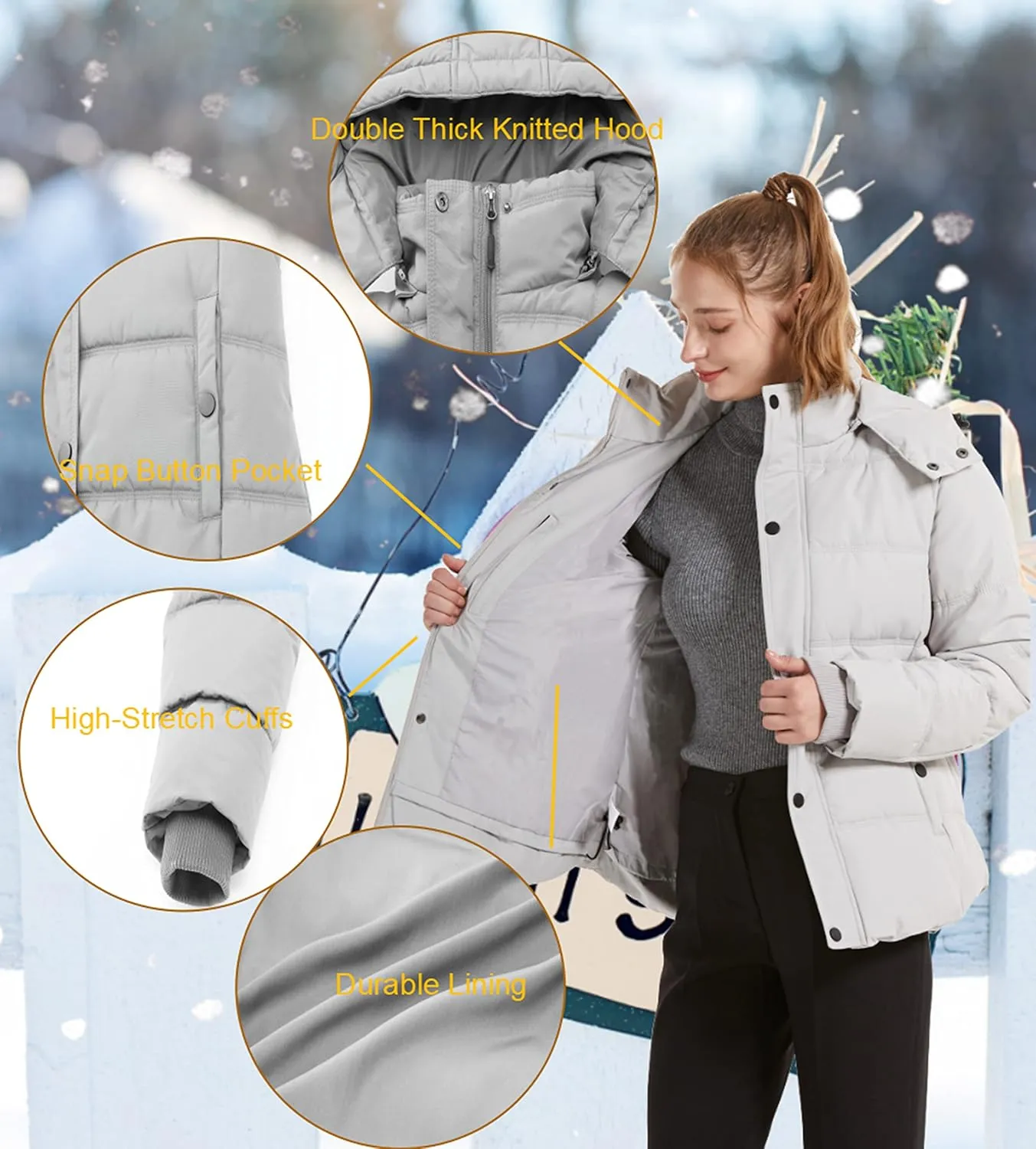 GGleaf Women's Winter Coats Quilted Puffer Jacket Warm Snow Coat with Removable Hood