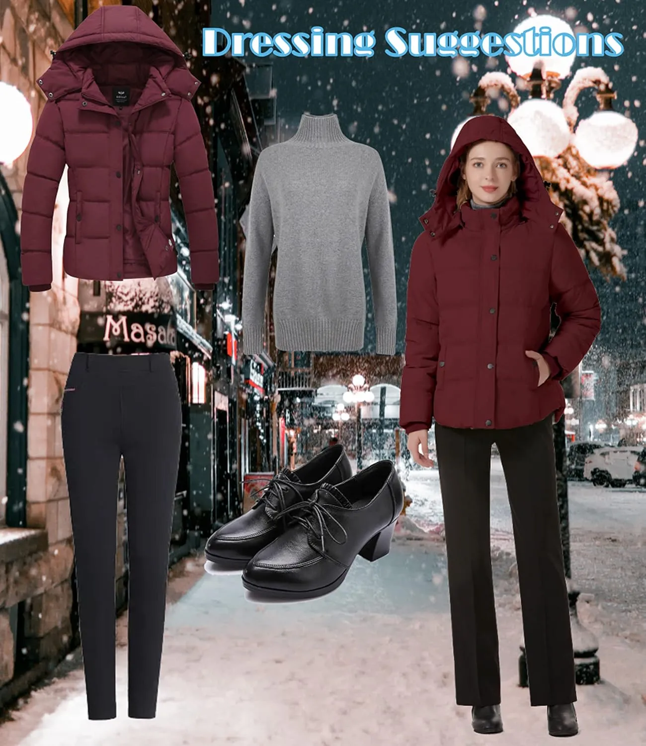 GGleaf Women's Winter Coats Quilted Puffer Jacket Warm Snow Coat with Removable Hood