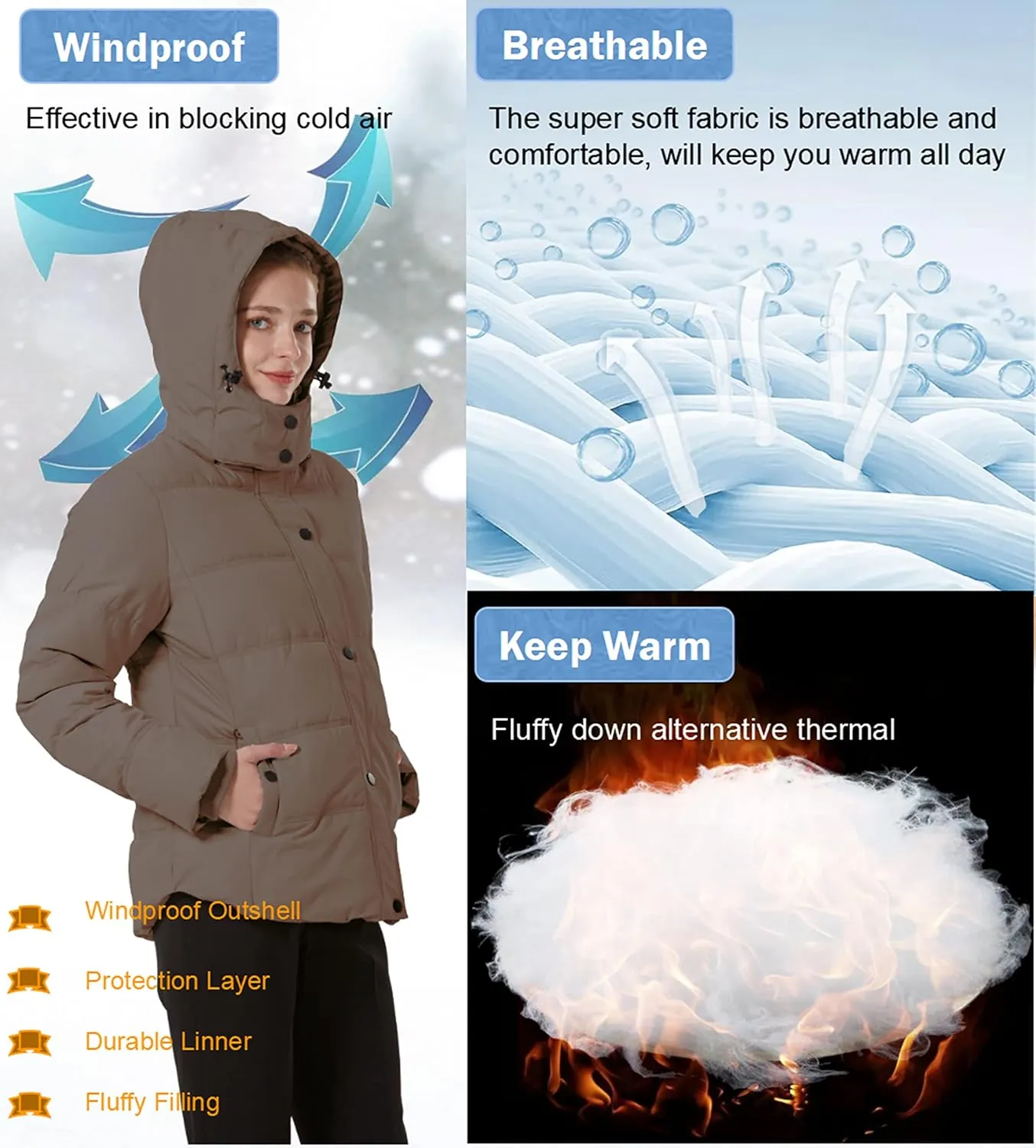GGleaf Women's Winter Coats Quilted Puffer Jacket Warm Snow Coat with Removable Hood