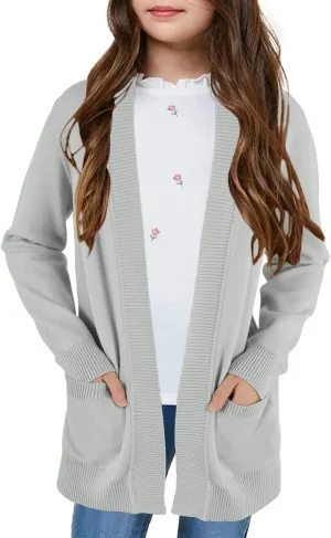 Girls Cardigan Knit Open Front Long Sleeve Sweaters Fall Casual Outwear with Pockets for 5-14 T Kids