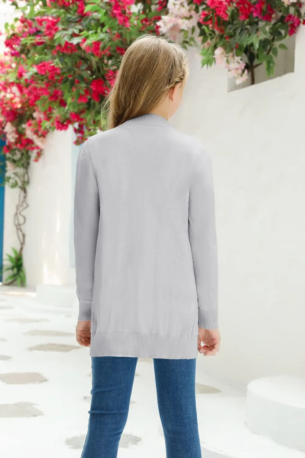 Girls Cardigan Knit Open Front Long Sleeve Sweaters Fall Casual Outwear with Pockets for 5-14 T Kids