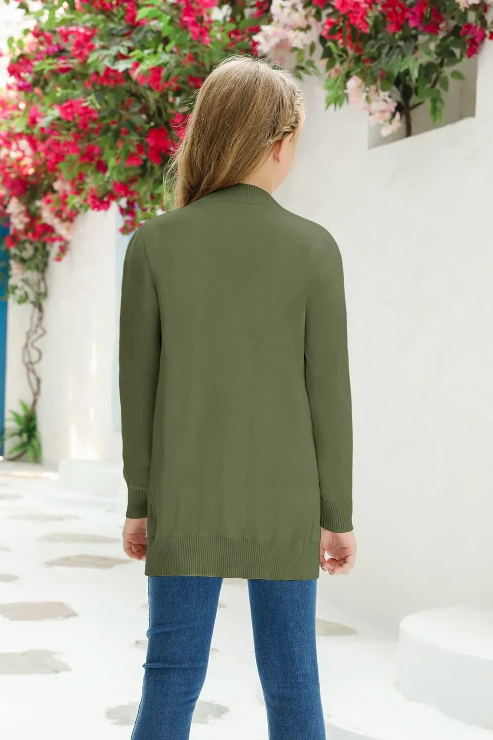 Girls Cardigan Knit Open Front Long Sleeve Sweaters Fall Casual Outwear with Pockets for 5-14 T Kids