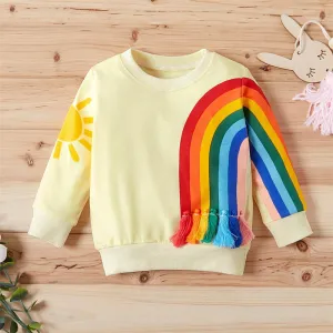 Girls Long Sleeve Casual Rainbow Printed T-shirts