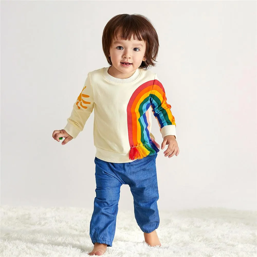 Girls Long Sleeve Casual Rainbow Printed T-shirts