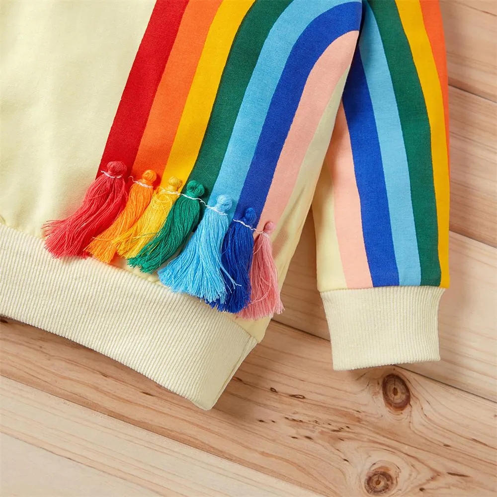 Girls Long Sleeve Casual Rainbow Printed T-shirts
