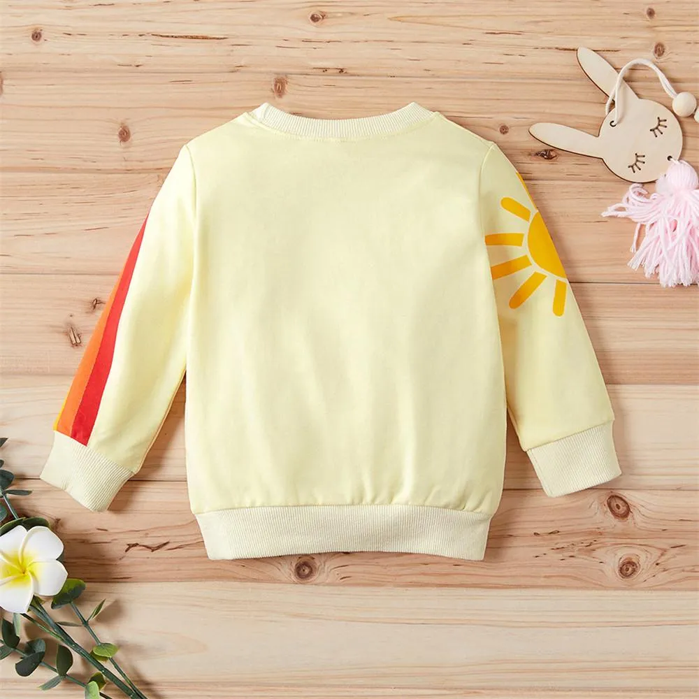 Girls Long Sleeve Casual Rainbow Printed T-shirts