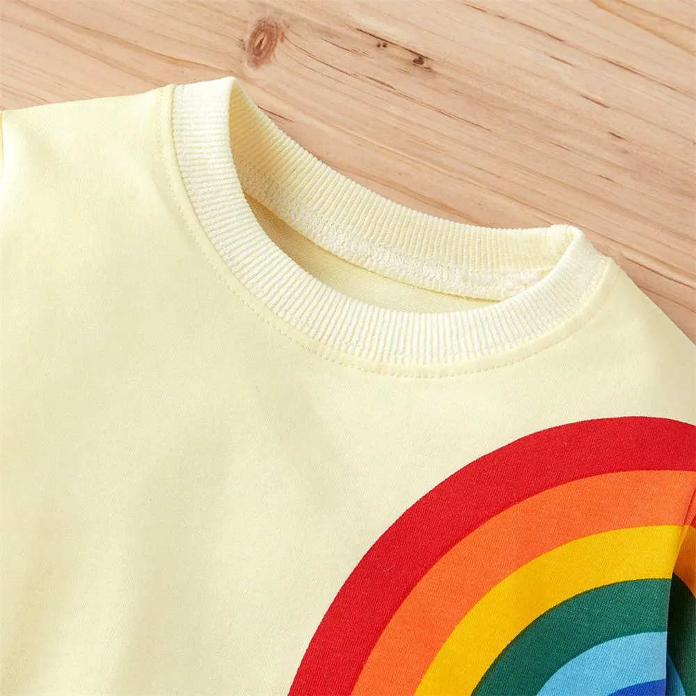 Girls Long Sleeve Casual Rainbow Printed T-shirts