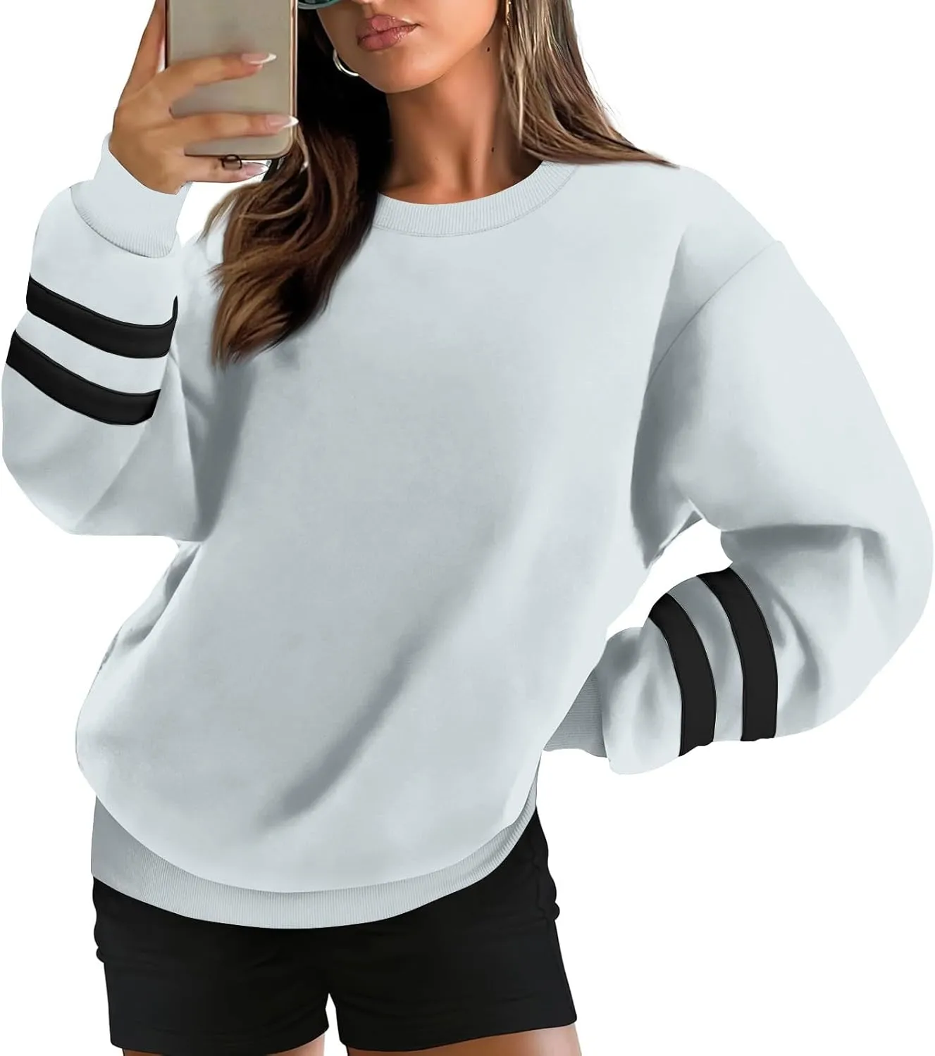 GOFULY Crewneck Sweatshirt For Women Trendy Plus Size Shirts Long Sleeve Oversized Sweatshirts Fall Winter Solid Pullover