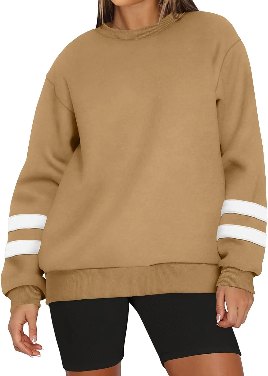 GOFULY Crewneck Sweatshirts Women Plus Size Oversized Fall Winter Pullover Long Sleeve Solid Sweatshirts Casual Shirts