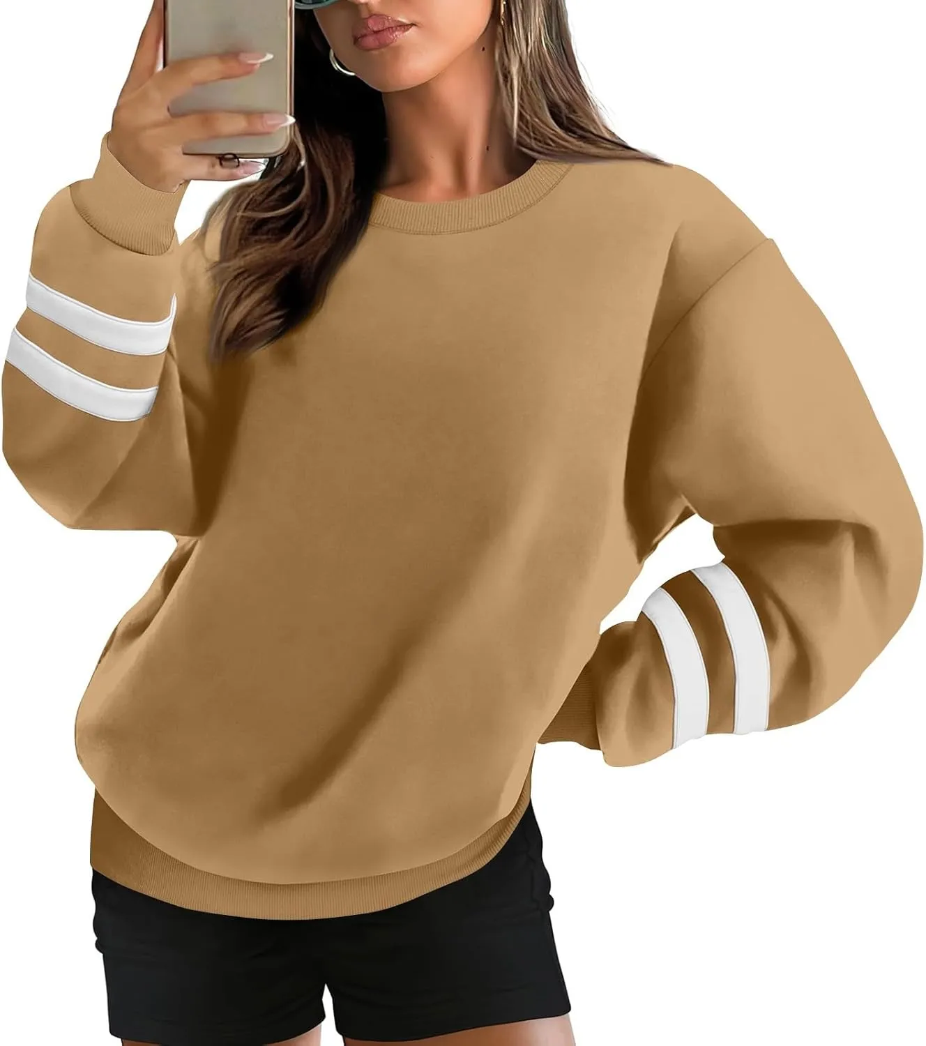 GOFULY Crewneck Sweatshirts Women Plus Size Oversized Fall Winter Pullover Long Sleeve Solid Sweatshirts Casual Shirts