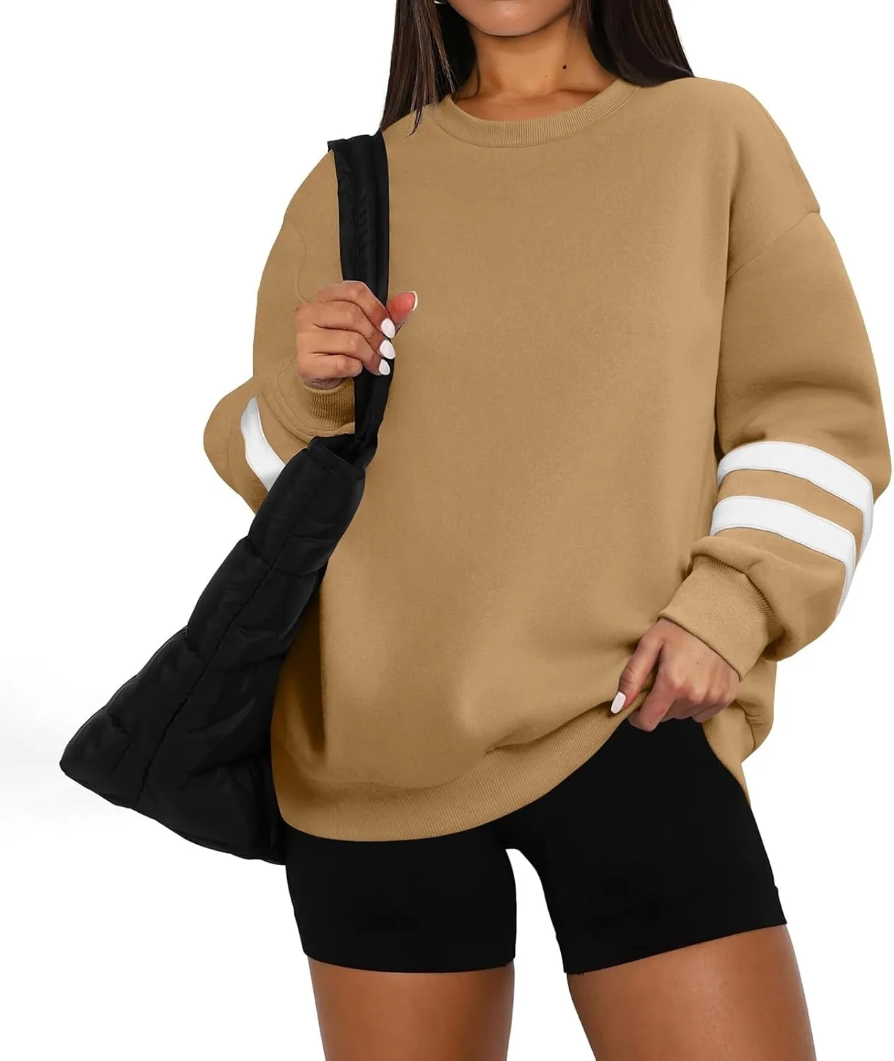 GOFULY Crewneck Sweatshirts Women Plus Size Oversized Fall Winter Pullover Long Sleeve Solid Sweatshirts Casual Shirts