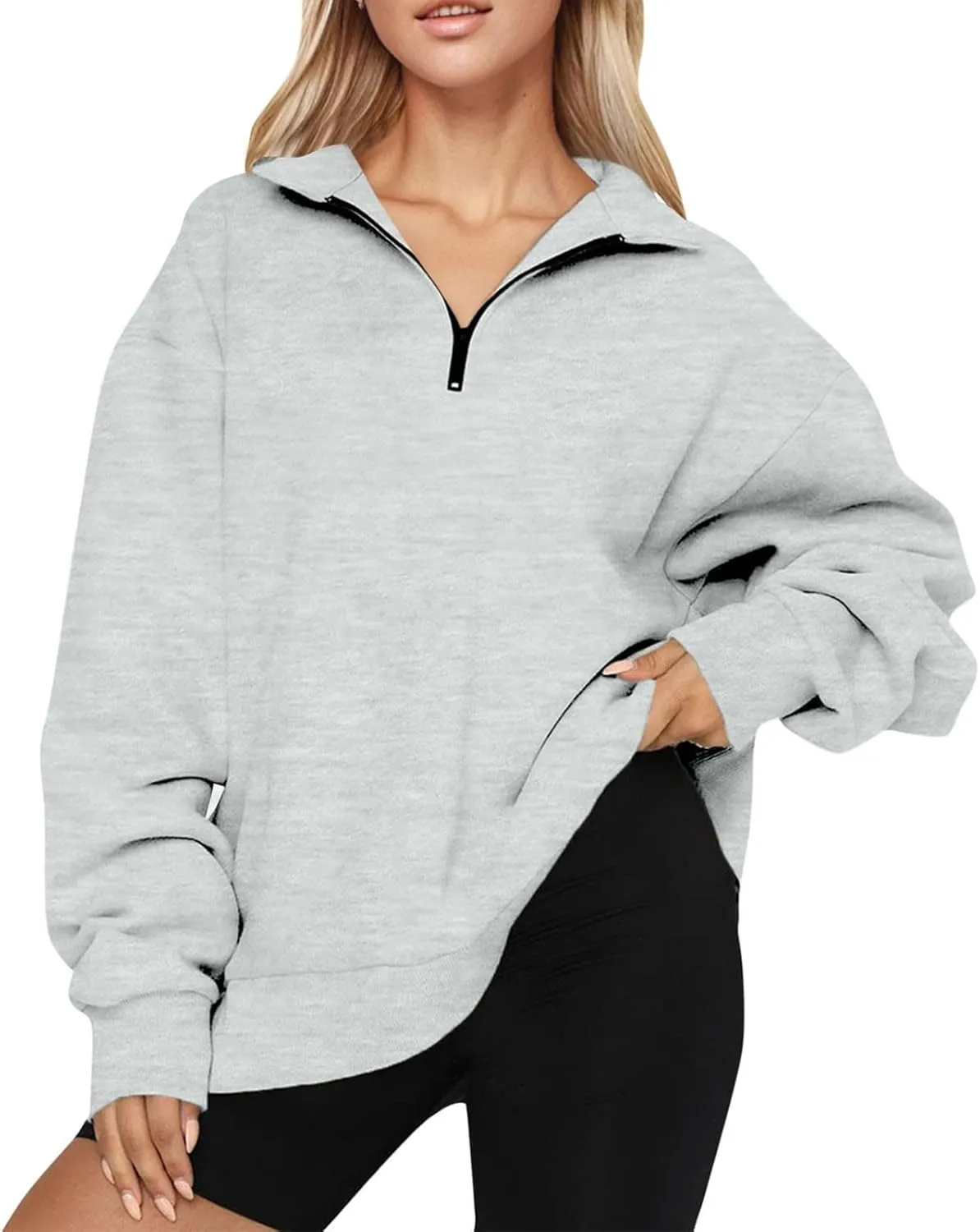 GOFULY Quarter Zip Pullover Women Fleece Fall Long Sleeve Lapel Collar Oversized Sweatshirt Drop Shoulder Shirt Winter Clothe