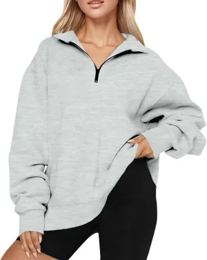 GOFULY Quarter Zip Pullover Women Fleece Fall Long Sleeve Lapel Collar Oversized Sweatshirt Drop Shoulder Shirt Winter Clothe