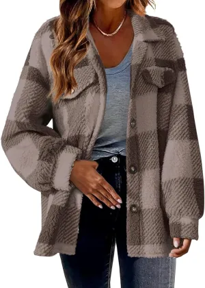GOFULY Womens Winter Coats Casual Fuzzy Fleece Hoodies Button up Fall Sherpa Jackets Warm Plaid Cardigans Trendy Outerwear