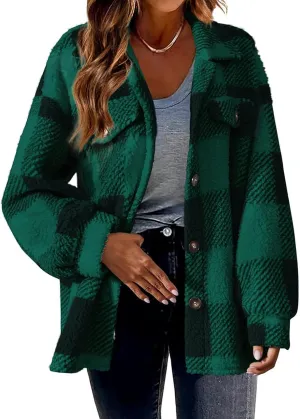 GOFULY Womens Winter Coats Casual Fuzzy Fleece Hoodies Button up Fall Sherpa Jackets Warm Plaid Cardigans Trendy Outerwear