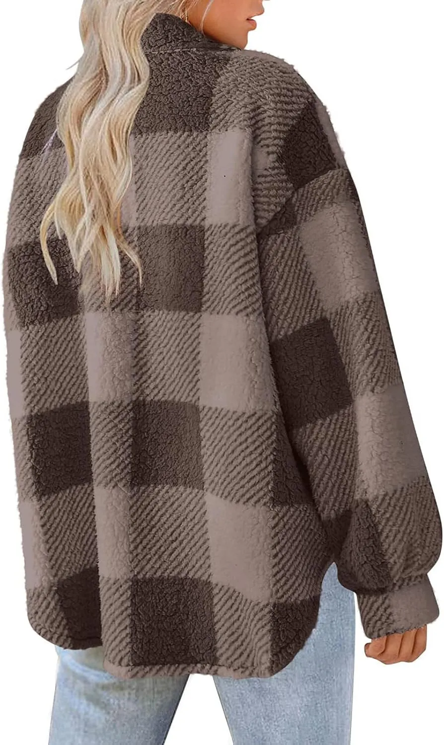 GOFULY Womens Winter Coats Casual Fuzzy Fleece Hoodies Button up Fall Sherpa Jackets Warm Plaid Cardigans Trendy Outerwear