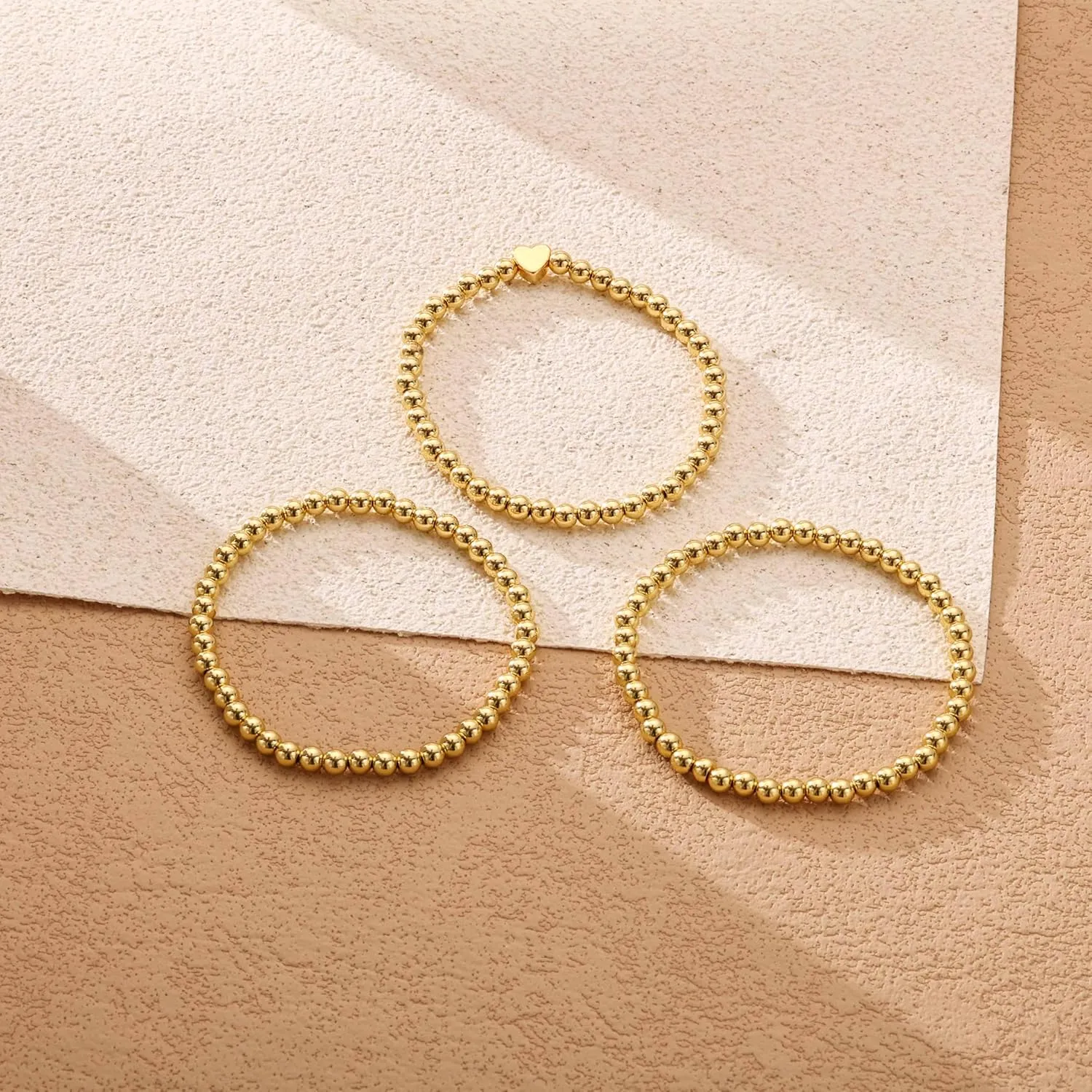 Gold Beaded Bracelets for Women, Dainty 14k Gold Plated Bracelet Stack Charm Stackable Bracelets Waterproof Adjustable Bracelet Sets Non Tarnish Jewelry Accessories for Women Christmas Gifts