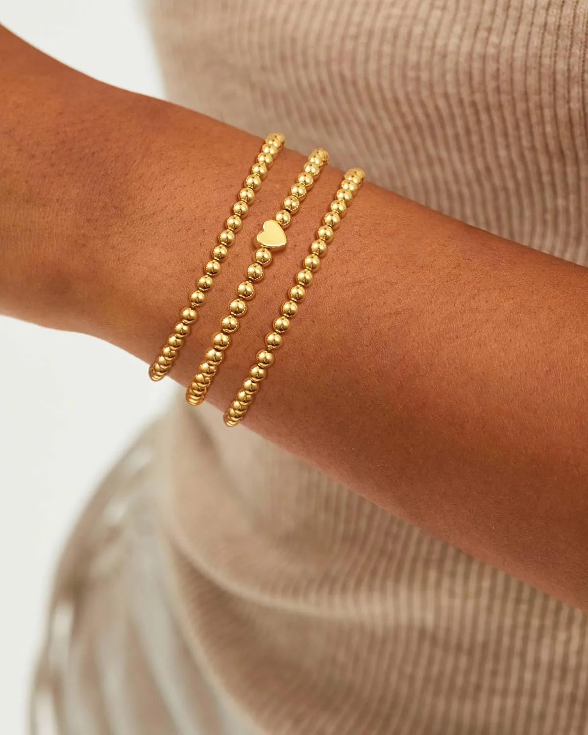 Gold Beaded Bracelets for Women, Dainty 14k Gold Plated Bracelet Stack Charm Stackable Bracelets Waterproof Adjustable Bracelet Sets Non Tarnish Jewelry Accessories for Women Christmas Gifts