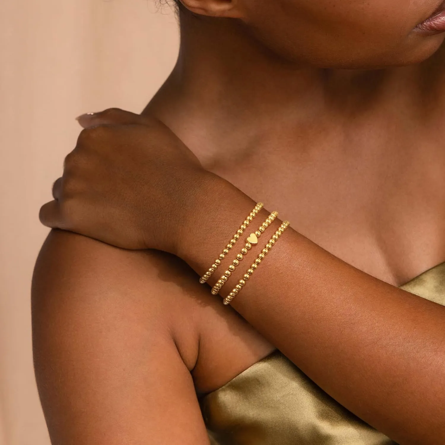 Gold Beaded Bracelets for Women, Dainty 14k Gold Plated Bracelet Stack Charm Stackable Bracelets Waterproof Adjustable Bracelet Sets Non Tarnish Jewelry Accessories for Women Christmas Gifts