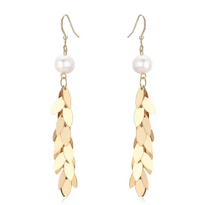 Gold Leaves Pearl Earrings