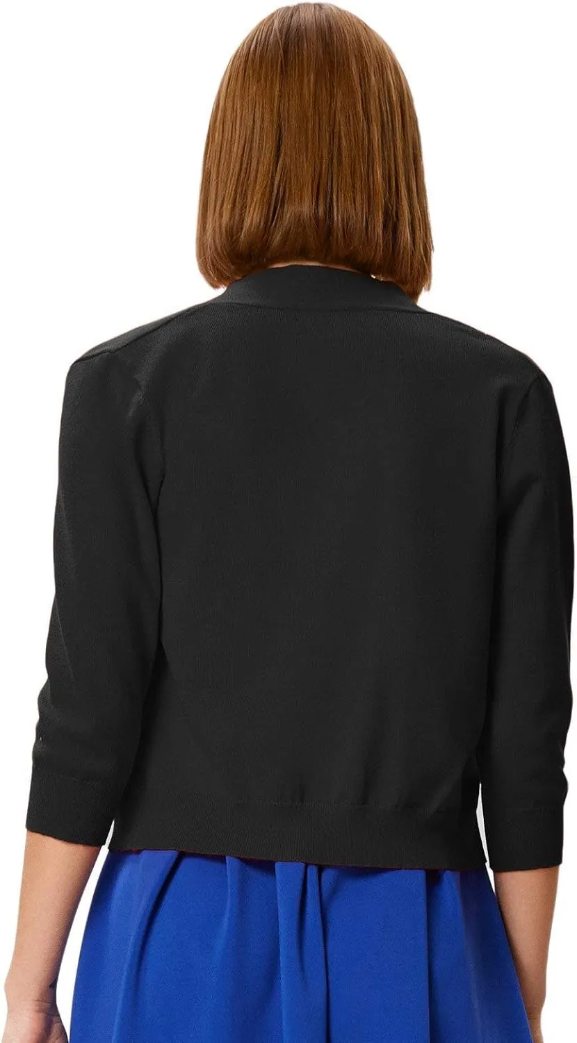 GRACE KARIN Women's 3/4 Sleeve Knit Cropped Cardigan Sweaters Open Front Bolero Shrugs Coat Tops S-3XL