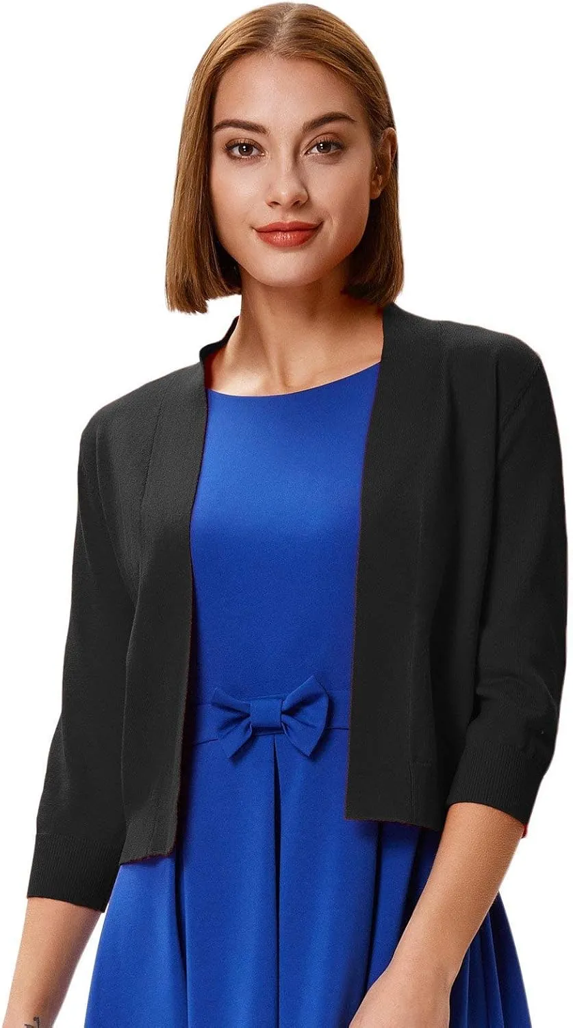 GRACE KARIN Women's 3/4 Sleeve Knit Cropped Cardigan Sweaters Open Front Bolero Shrugs Coat Tops S-3XL