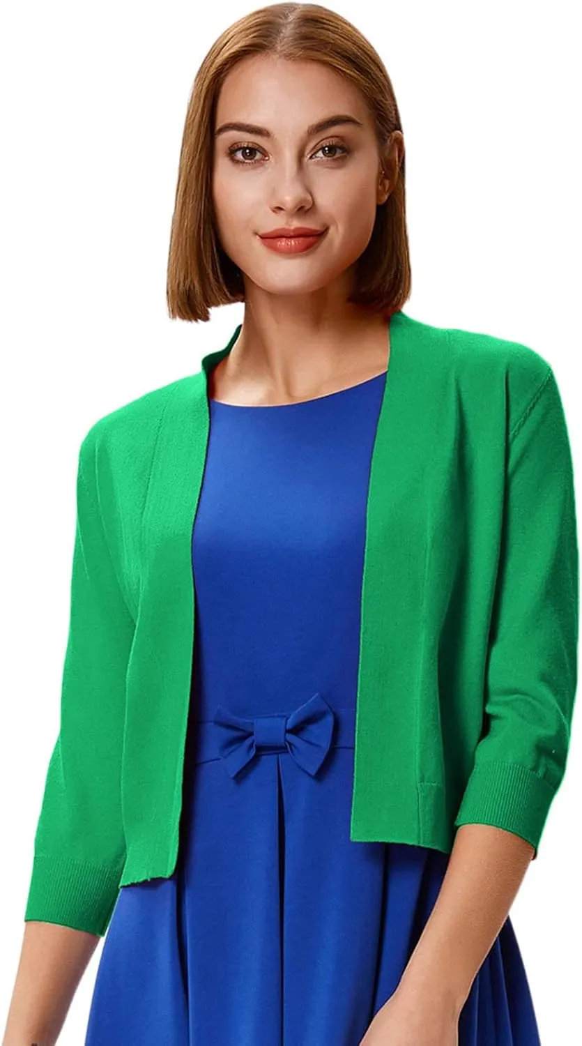 GRACE KARIN Women's 3/4 Sleeve Knit Cropped Cardigan Sweaters Open Front Bolero Shrugs Coat Tops S-3XL