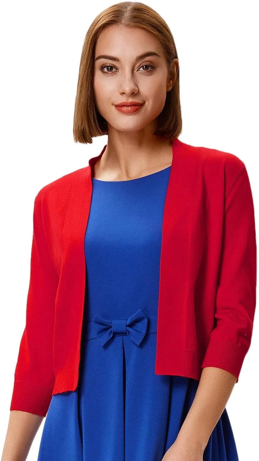 GRACE KARIN Women's 3/4 Sleeve Knit Cropped Cardigan Sweaters Open Front Bolero Shrugs Coat Tops S-3XL