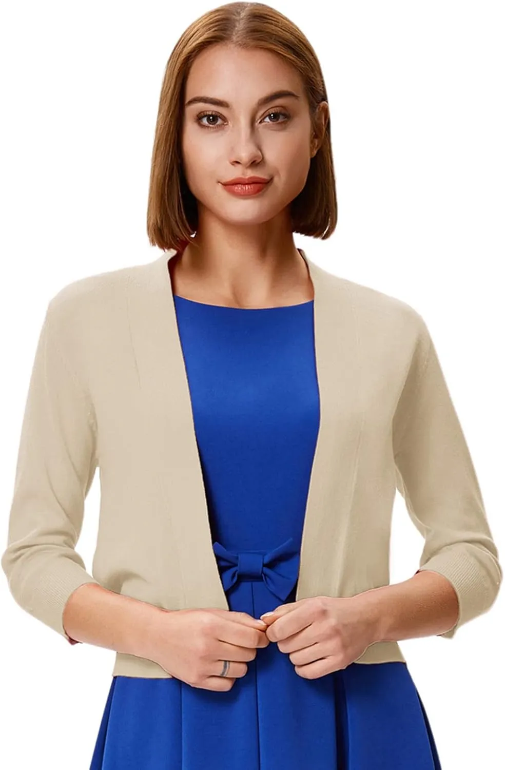 GRACE KARIN Women's 3/4 Sleeve Knit Cropped Cardigan Sweaters Open Front Bolero Shrugs Coat Tops S-3XL