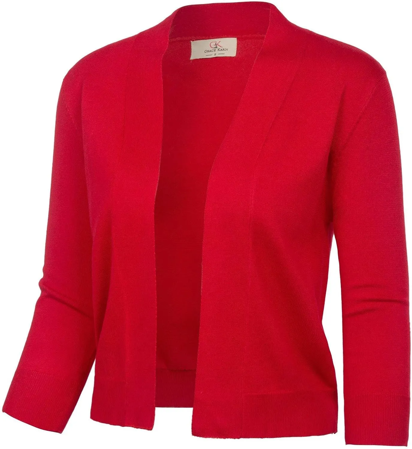GRACE KARIN Women's 3/4 Sleeve Knit Cropped Cardigan Sweaters Open Front Bolero Shrugs Coat Tops S-3XL