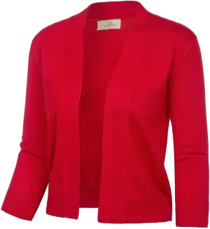 GRACE KARIN Women's 3/4 Sleeve Knit Cropped Cardigan Sweaters Open Front Bolero Shrugs Coat Tops S-3XL