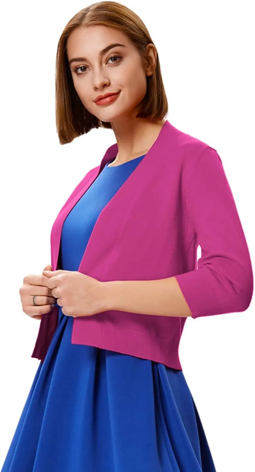 GRACE KARIN Women's 3/4 Sleeve Knit Cropped Cardigan Sweaters Open Front Bolero Shrugs Coat Tops S-3XL