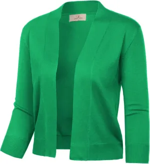 GRACE KARIN Women's 3/4 Sleeve Knit Cropped Cardigan Sweaters Open Front Bolero Shrugs Coat Tops S-3XL