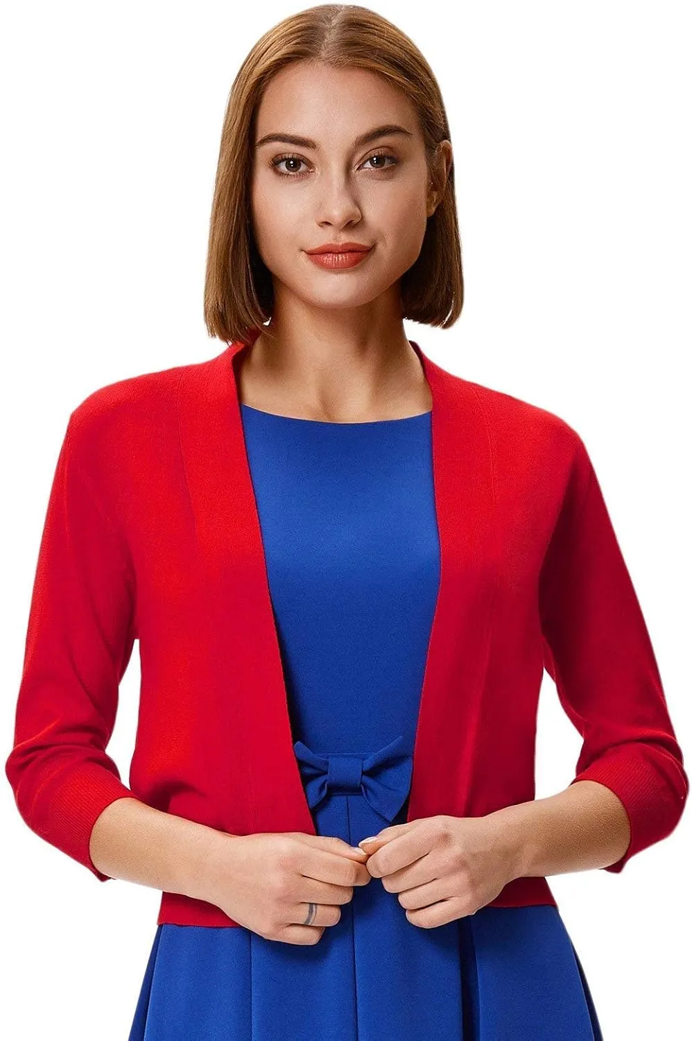 GRACE KARIN Women's 3/4 Sleeve Knit Cropped Cardigan Sweaters Open Front Bolero Shrugs Coat Tops S-3XL