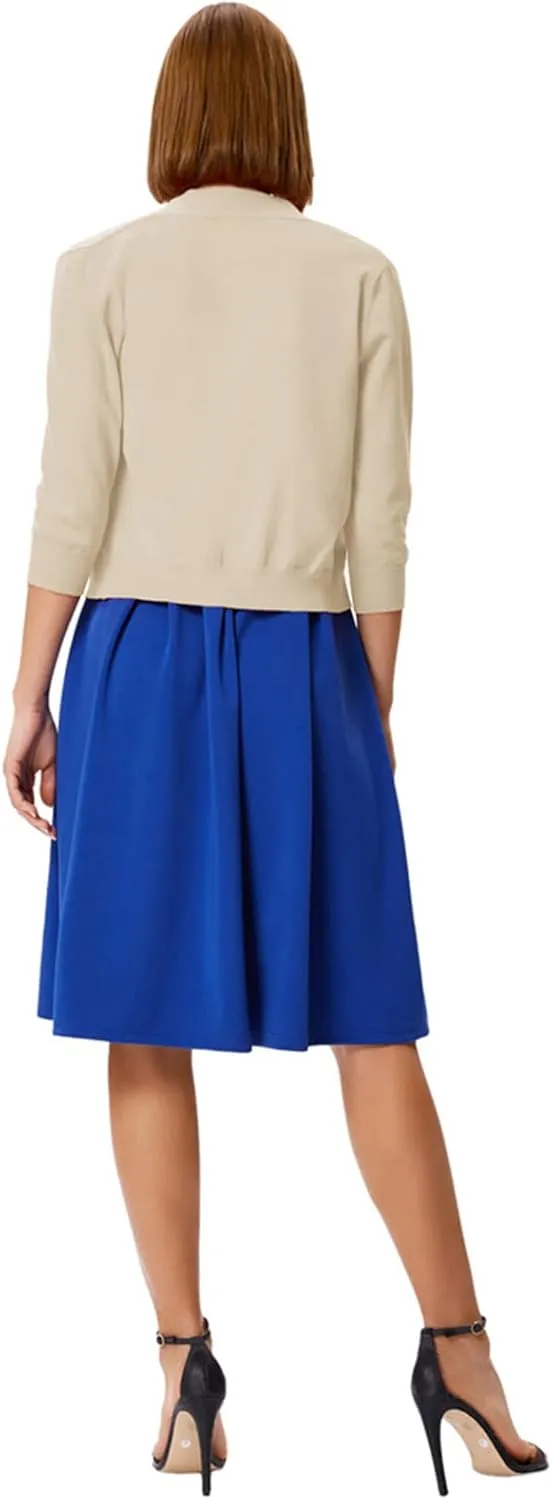 GRACE KARIN Women's 3/4 Sleeve Knit Cropped Cardigan Sweaters Open Front Bolero Shrugs Coat Tops S-3XL