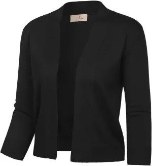 GRACE KARIN Women's 3/4 Sleeve Knit Cropped Cardigan Sweaters Open Front Bolero Shrugs Coat Tops S-3XL