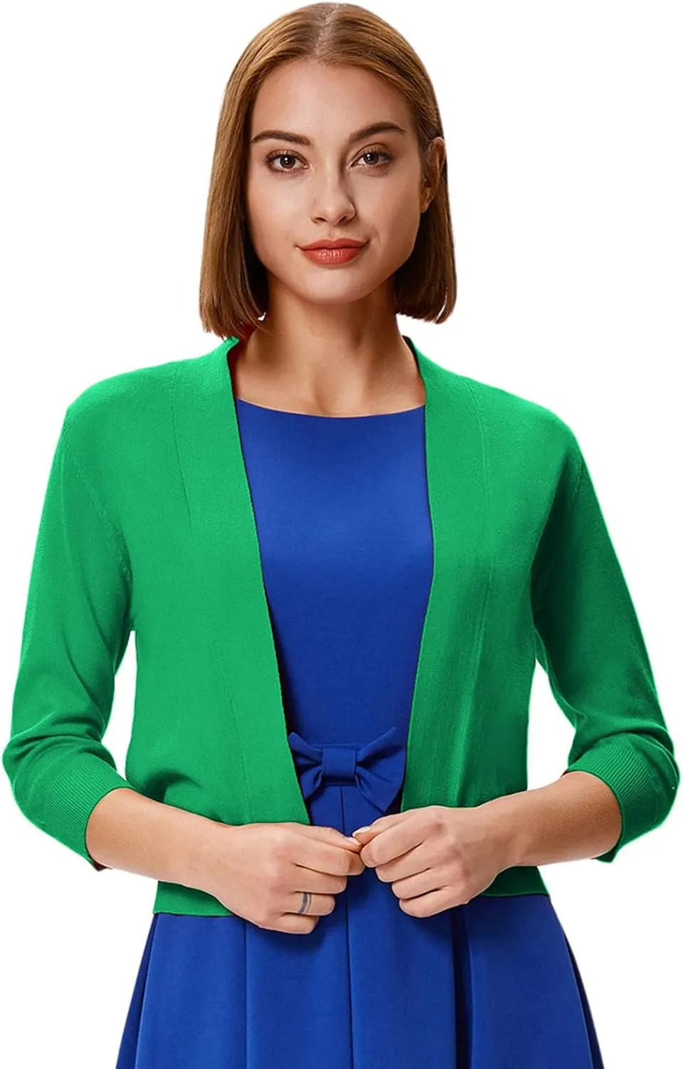 GRACE KARIN Women's 3/4 Sleeve Knit Cropped Cardigan Sweaters Open Front Bolero Shrugs Coat Tops S-3XL