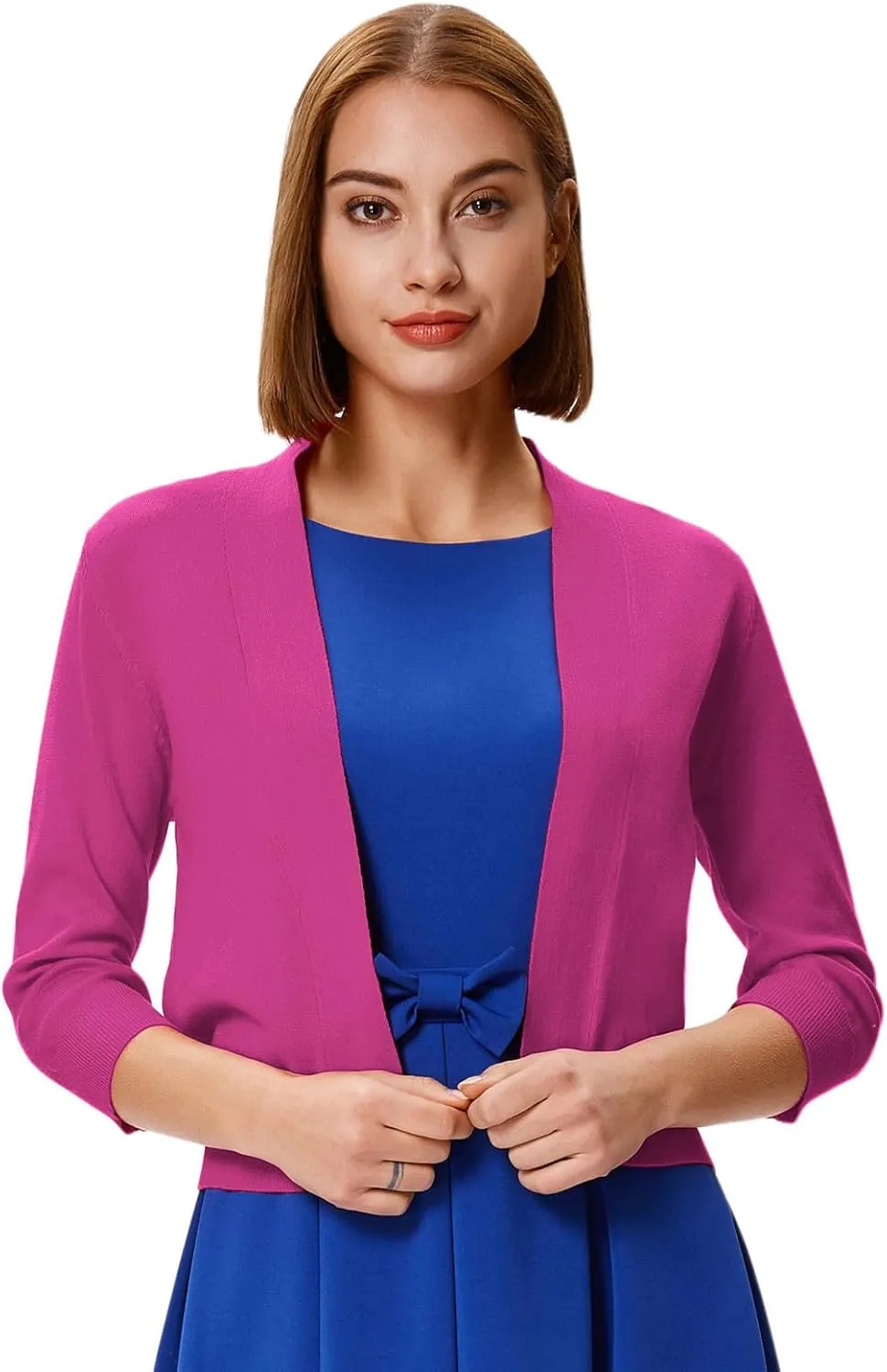 GRACE KARIN Women's 3/4 Sleeve Knit Cropped Cardigan Sweaters Open Front Bolero Shrugs Coat Tops S-3XL