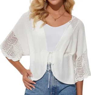 GRACE KARIN Women's Short Sleeve Crochet Open Front Cropped Cardigan Sweaters for Women 2025