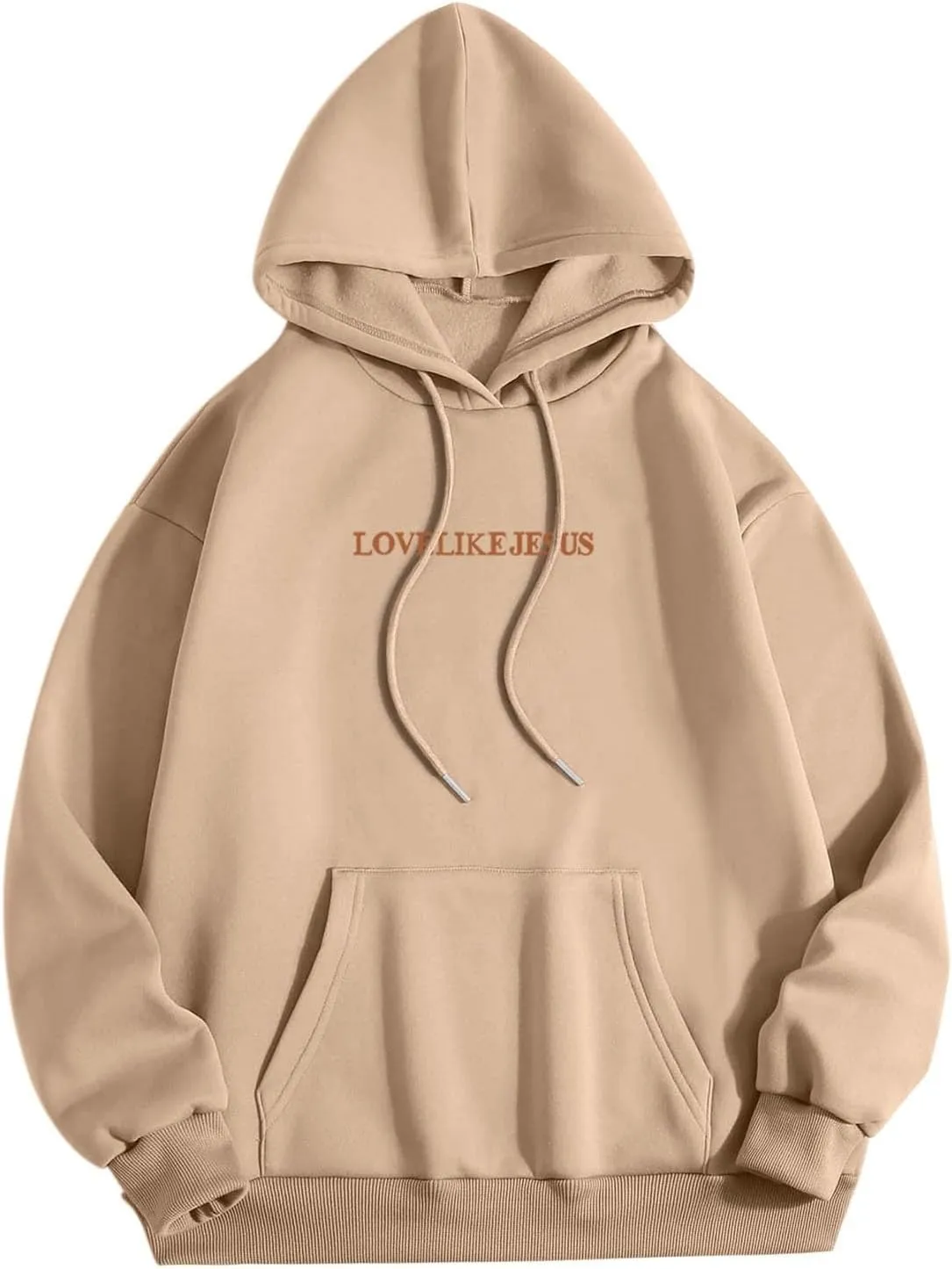 Graphic Hoodie Streetwear Jesus Loves You Bible Verse Letter Printed Fall Outfit with Kangaroo Pocket Drawstring Leisure Fall