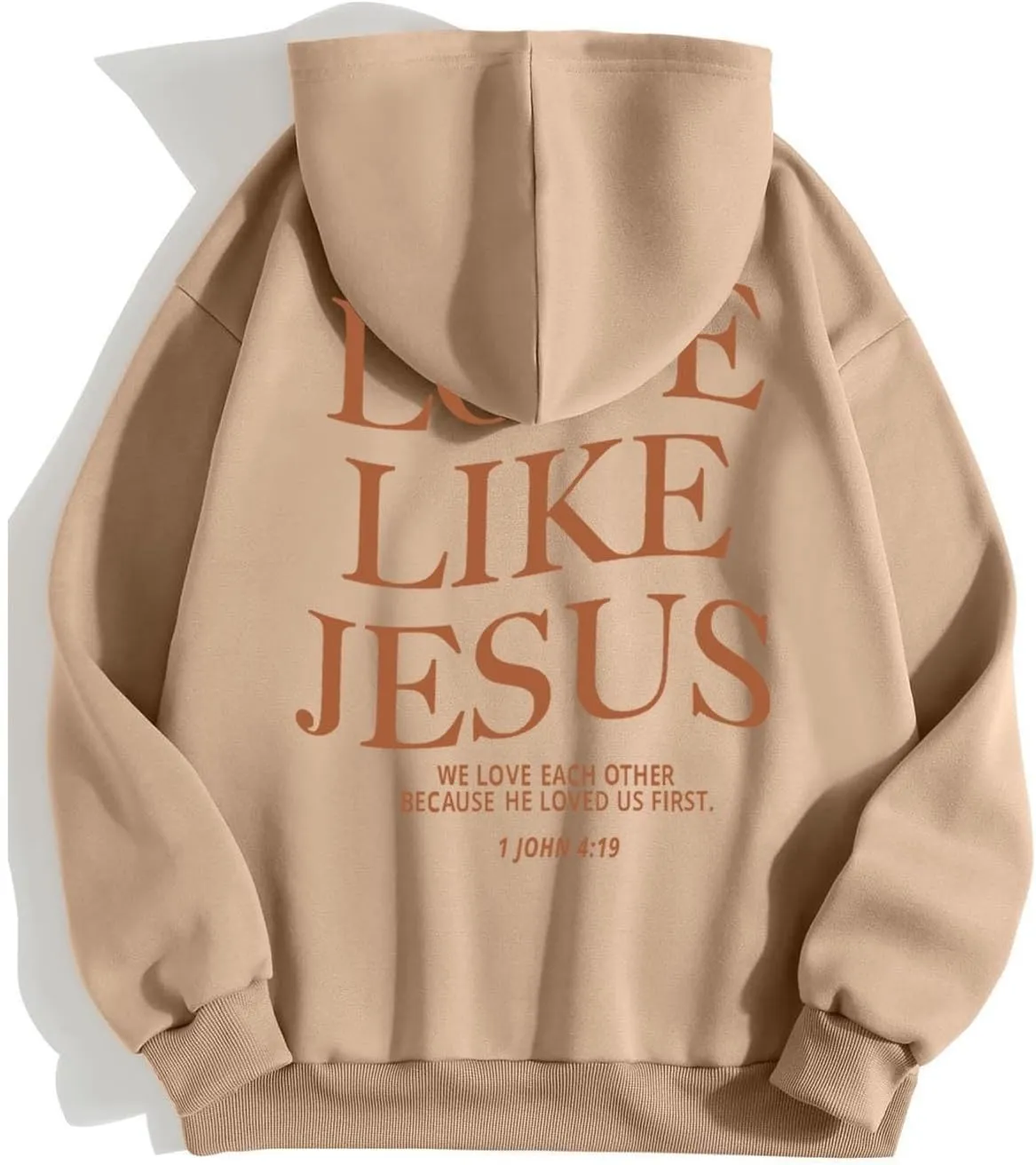 Graphic Hoodie Streetwear Jesus Loves You Bible Verse Letter Printed Fall Outfit with Kangaroo Pocket Drawstring Leisure Fall