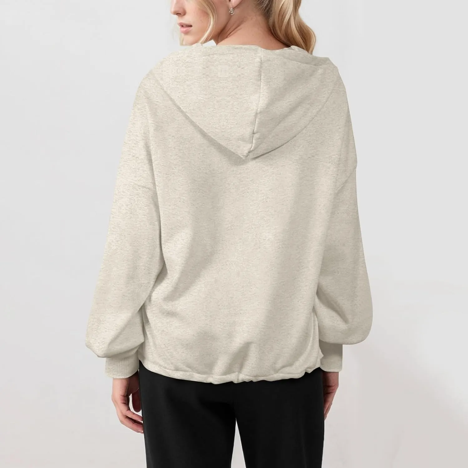 Half Zip Pullover Women Casual Long Sleeve Lapel Hooded Sweatshirt Cute Hoodies with Adjustable Drawstring Bottom