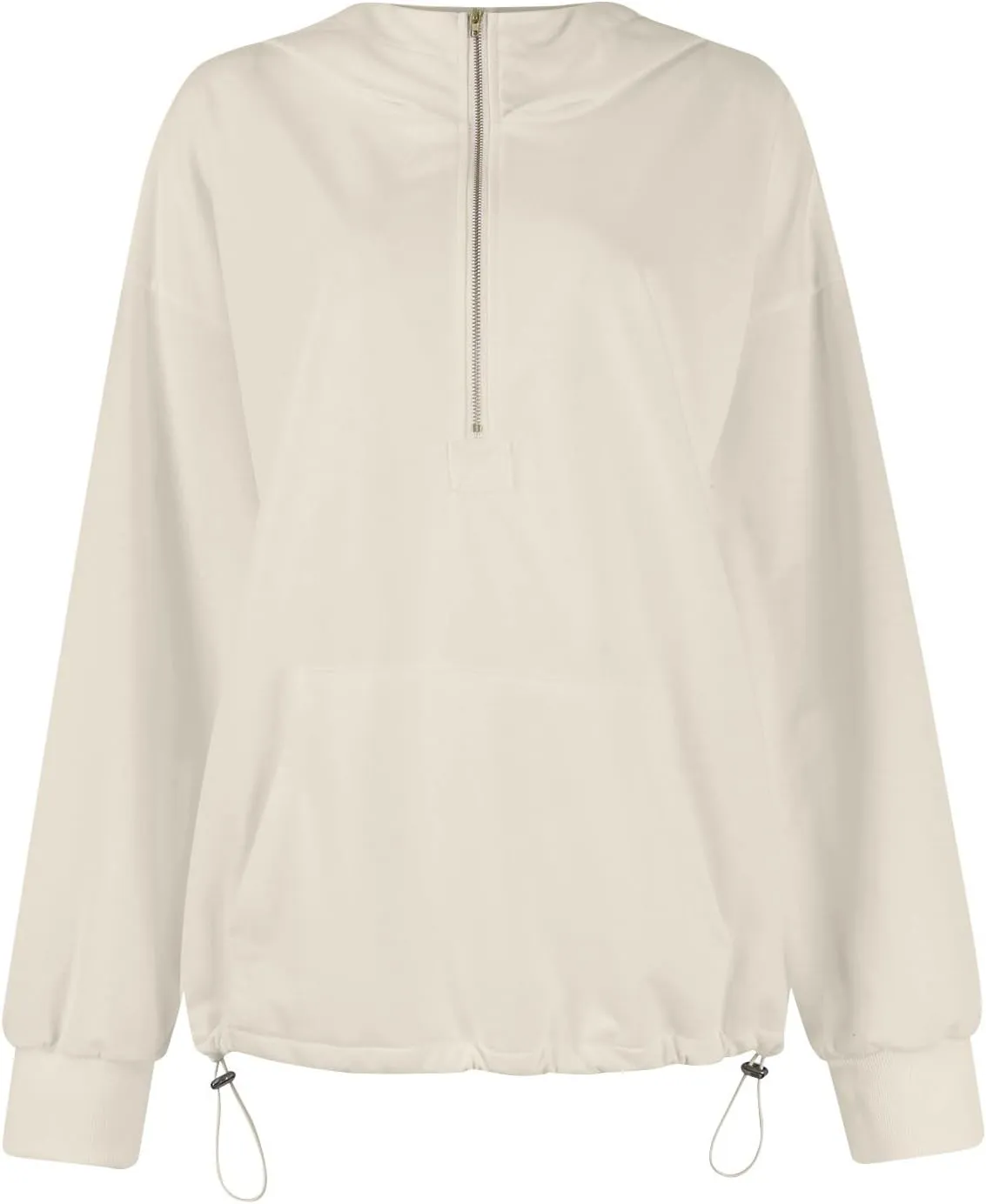 Half Zip Pullover Women Casual Long Sleeve Lapel Hooded Sweatshirt Cute Hoodies with Adjustable Drawstring Bottom