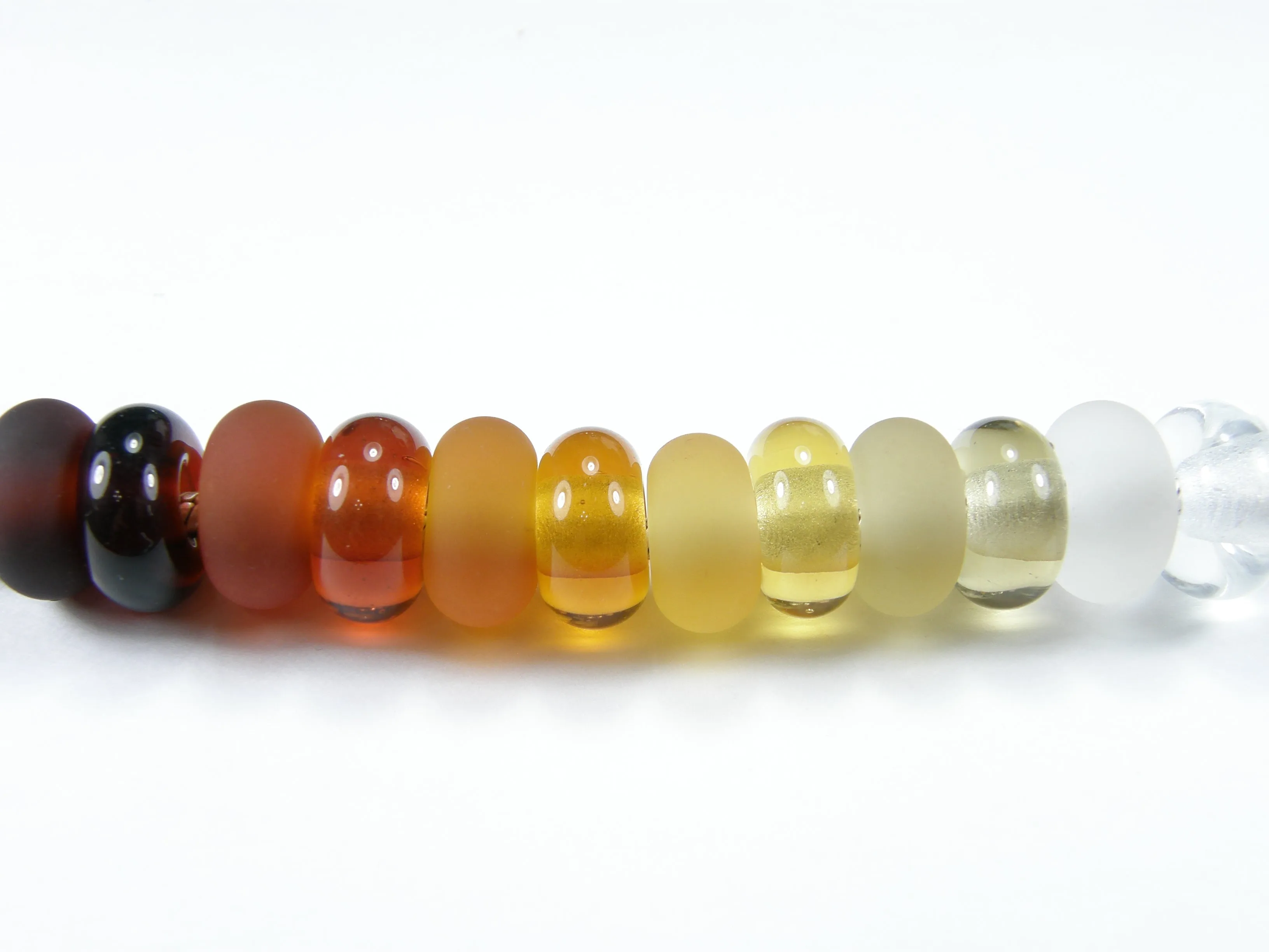 Handmade Large Hole Lampwork Beads, Art Glass Charm, Pale Amber Brown Etched