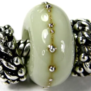 Handmade Large Hole Lampwork Beads, Artisan Glass Charm Olive Green Silver